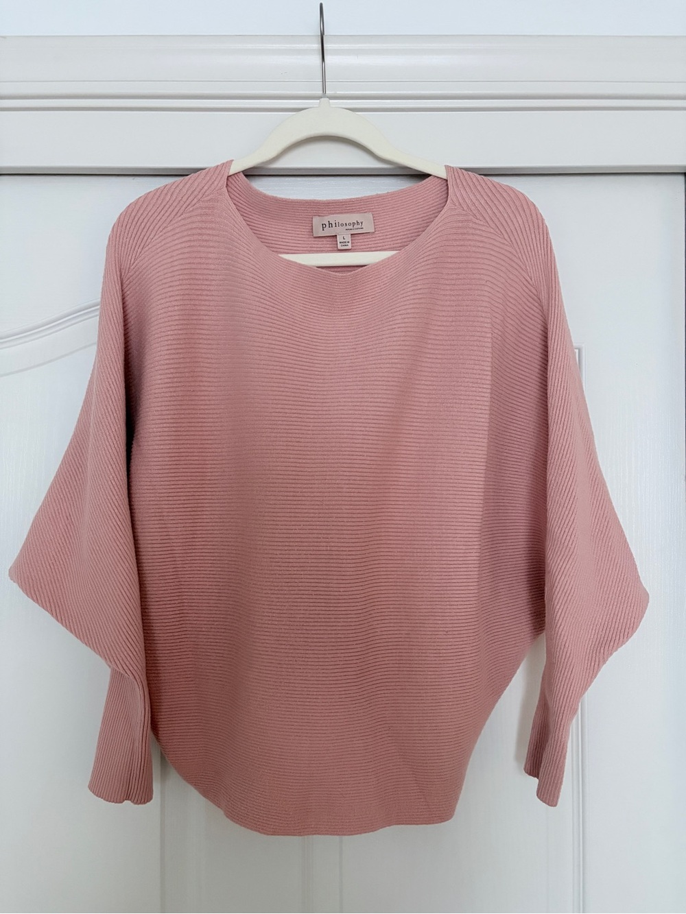 Philosophy Blush Ribbed Off-Shoulder Sweater